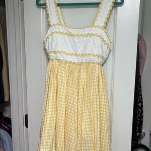 Women’s Yellow and White Gingham Sundress with Eyelet Bodice and Pockets